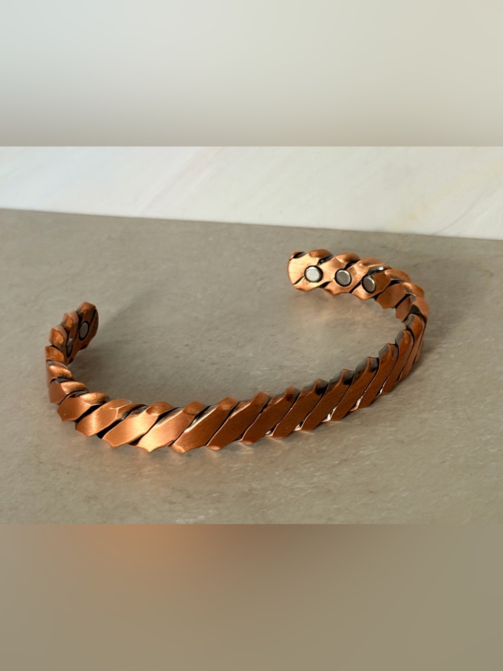 Unisex Men or Women Copper Twisted Designs Embossed Magnetic Open Cuff